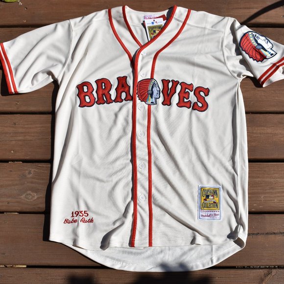 New! Babe Ruth Boston Braves Red Sox Cream Baseball Jersey Adult Men's Sizes - Picture 2 of 2